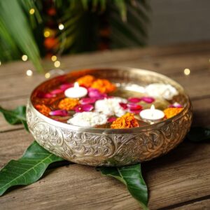 Classic Golden Aluminium Chitai Design 10 inches Urli Indoor Outdoor Center Tabl | eBay