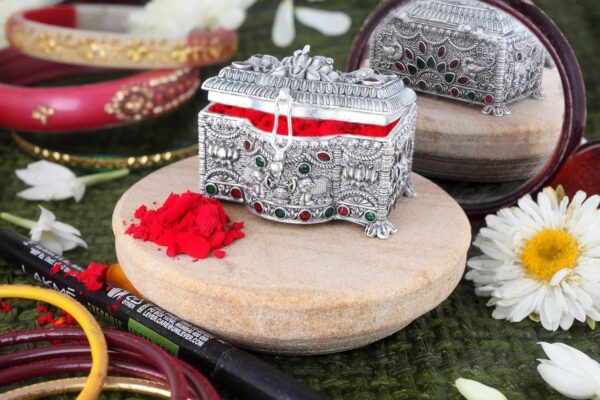 Pure Silver Decorative Maa Laxmi with Intricate Floral & Elephant Engravings Kum | eBay - Image 2