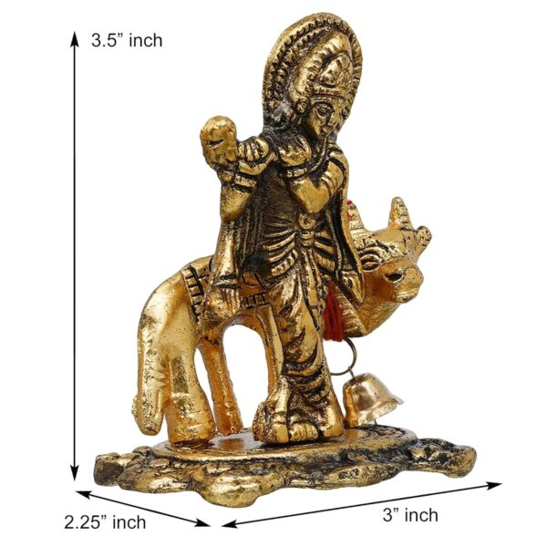 Premium Metal Lord Krishna Playing Flute On Kamdhenu Cow Idol Statue Murti Hindu | eBay - Image 3