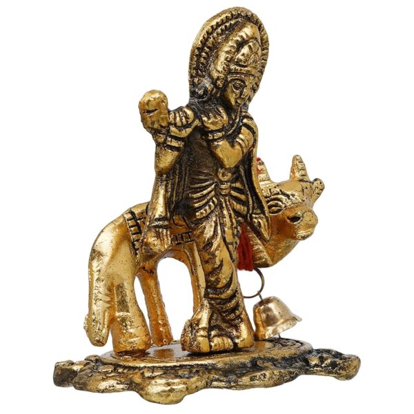 Premium Metal Lord Krishna Playing Flute On Kamdhenu Cow Idol Statue Murti Hindu | eBay - Image 5
