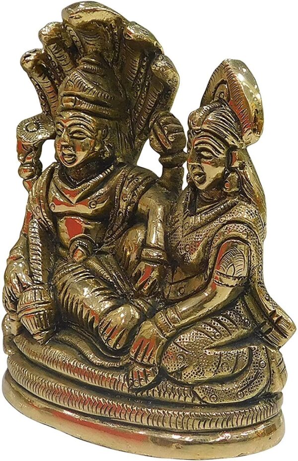 River Hindu God Lord Vishnu and Goddess Lakshmi Seated on Sheshnag Metal Statue | eBay - Image 2