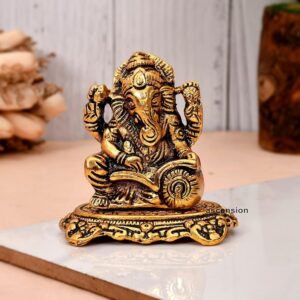 Metal Lord Ganesha Statue Golden Brass Hindu God Ganesh Ganpati Sitting Idol Ble | eBay