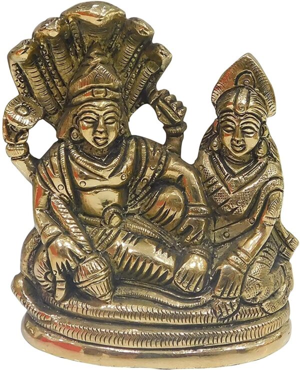 River Hindu God Lord Vishnu and Goddess Lakshmi Seated on Sheshnag Metal Statue | eBay - Image 3