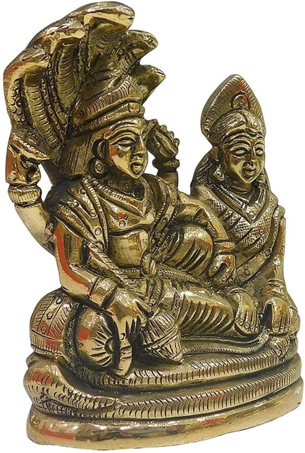 River Hindu God Lord Vishnu and Goddess Lakshmi Seated on Sheshnag Metal Statue | eBay - Image 4