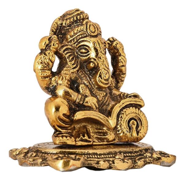 Metal Lord Ganesha Statue Golden Brass Hindu God Ganesh Ganpati Sitting Idol Ble | eBay - Image 2