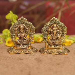 Laxmi Ganesh Set Idol Showpiece Metal Gold Plated Lakshmi Ganesha Idols for Diw | eBay
