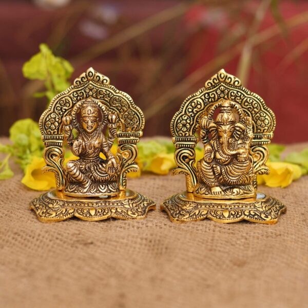 Laxmi Ganesh Set Idol Showpiece Metal Gold Plated Lakshmi Ganesha Idols for Diw | eBay