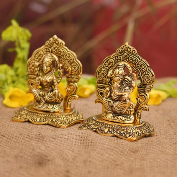 Laxmi Ganesh Set Idol Showpiece Metal Gold Plated Lakshmi Ganesha Idols for Diw | eBay - Image 3