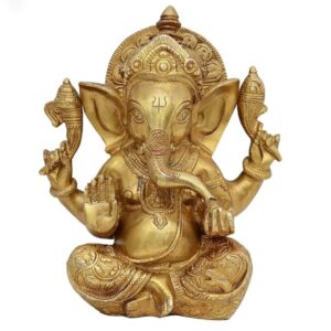 Brass Ganesh Idol, Hindu God Statue, Diwali Gift, Gold Brass Ganesha Murti for H | eBay