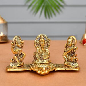 Diwali Gift Items Laxmi Ganesh Saraswati Metal Murti Idol with Diya Showpiece, D | eBay