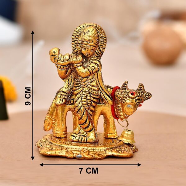 Handicraft Lord Krishna with Playing Flute On Kamdhenu Cow Idol Statue Hindu God | eBay - Image 3