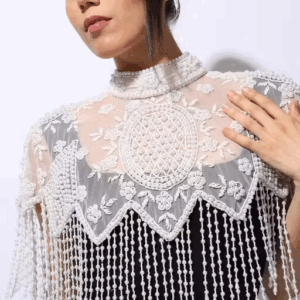 White Net Pearl Beaded Cape Shrug for Women | Elegant Designer Poncho for Sarees | eBay