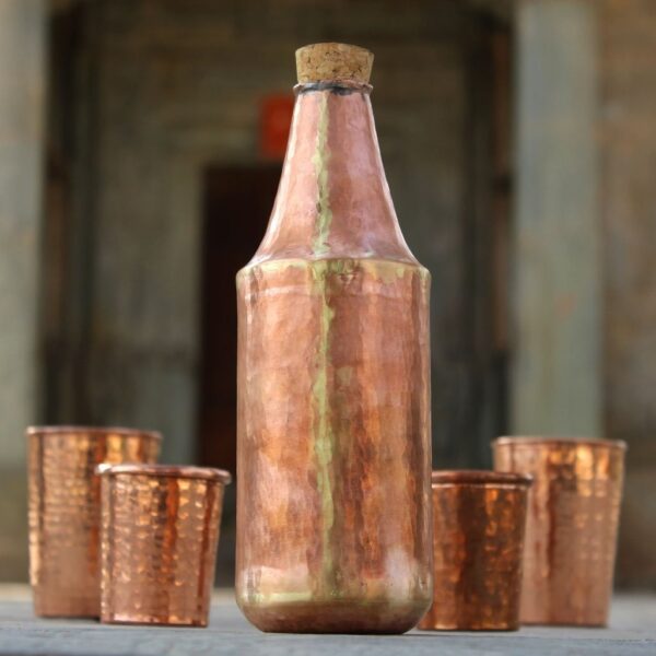 Hand Hammered Vintage Pure Copper Water Bottle With Wooden Cork, Ideal Drinkware | eBay - Image 2