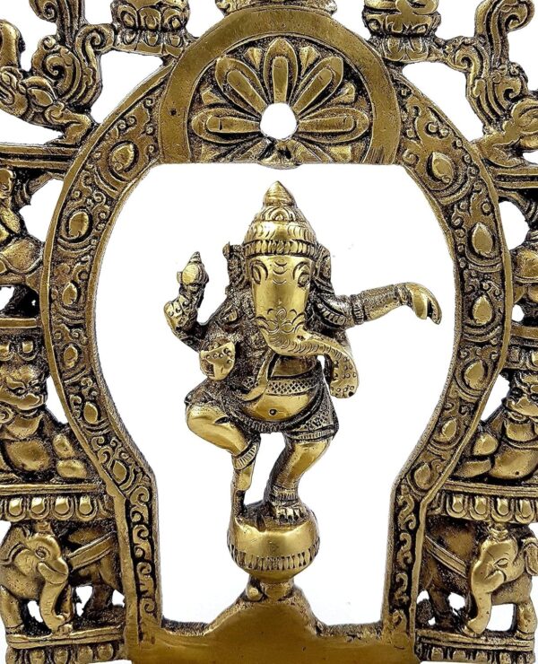 Two Moustaches Brass Ethnic Indian Carving Dancing Ganesha Design Diya with Prab | eBay - Image 2