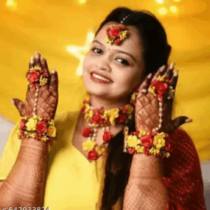 Full Bridal Set Artificial fancy flower haldi jewellery set for haldi ceremony a | eBay