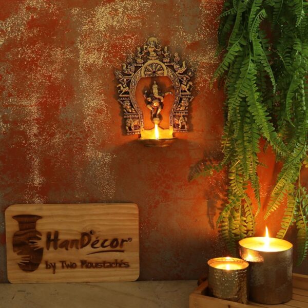 Two Moustaches Brass Ethnic Indian Carving Dancing Ganesha Design Diya with Prab | eBay - Image 3