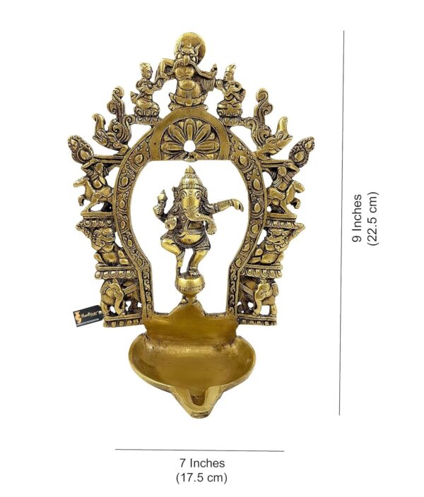 Two Moustaches Brass Ethnic Indian Carving Dancing Ganesha Design Diya with Prab | eBay - Image 5