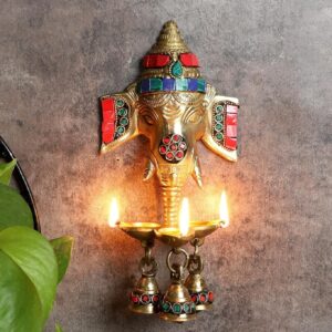 Two Moustaches Gemstone Work Brass Ganesha Wall Hanging Diya with Bells for Home | eBay