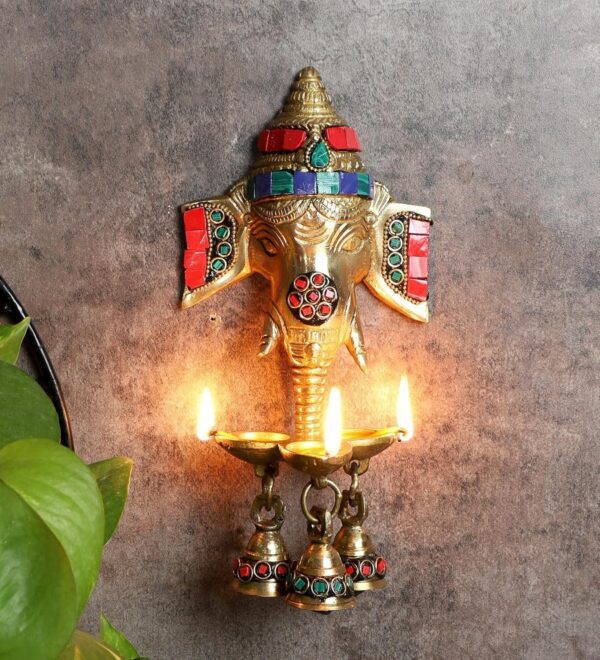 Two Moustaches Gemstone Work Brass Ganesha Wall Hanging Diya with Bells for Home | eBay