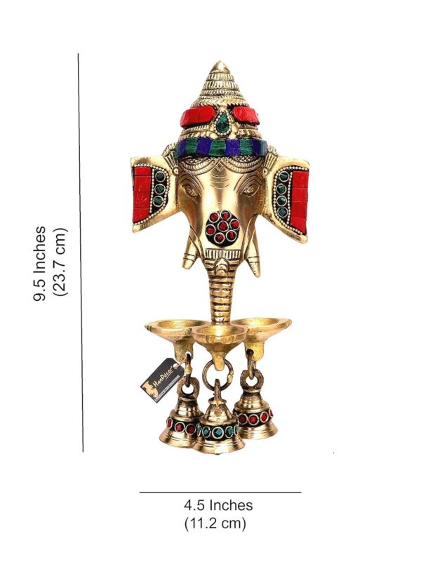 Two Moustaches Gemstone Work Brass Ganesha Wall Hanging Diya with Bells for Home | eBay - Image 2
