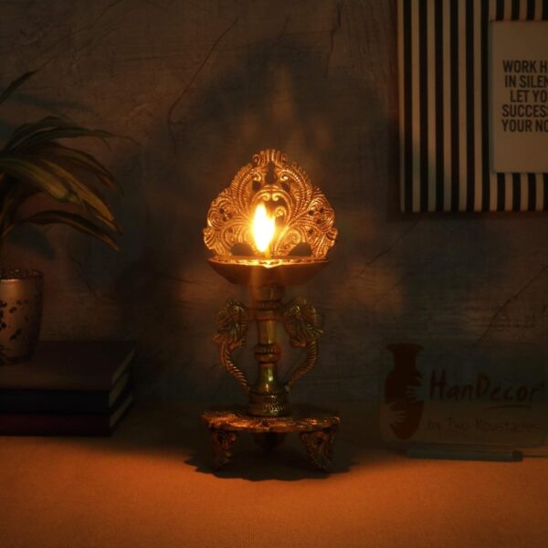 9 Inches Ethnic Twin Peacock Design Brass Oil Diya with Base, Diyas for Puja , H | eBay
