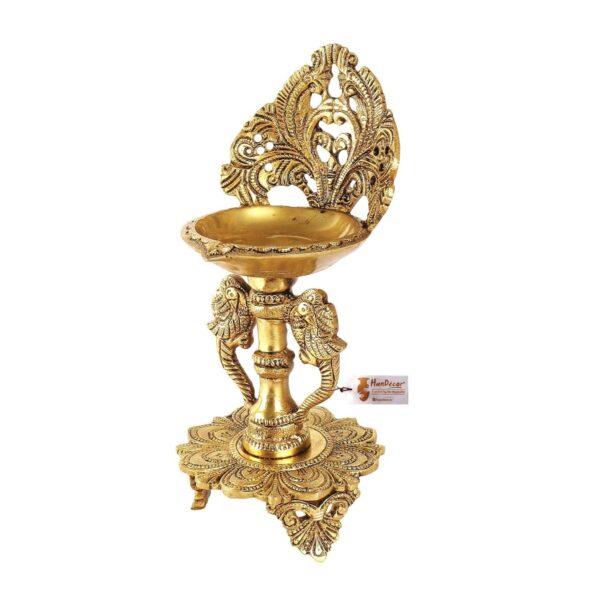 9 Inches Ethnic Twin Peacock Design Brass Oil Diya with Base, Diyas for Puja , H | eBay - Image 3