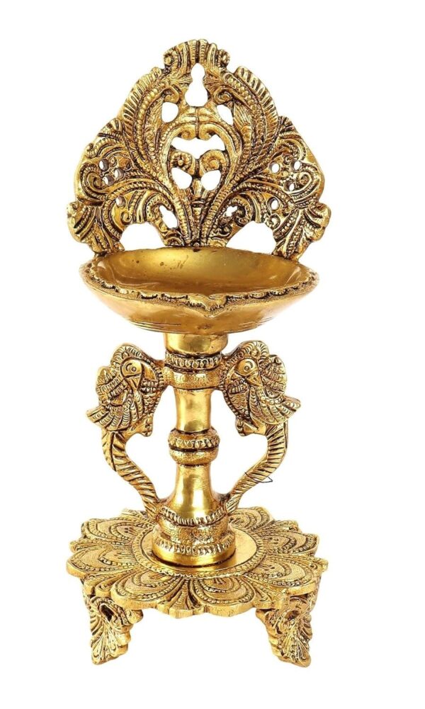 9 Inches Ethnic Twin Peacock Design Brass Oil Diya with Base, Diyas for Puja , H | eBay - Image 4