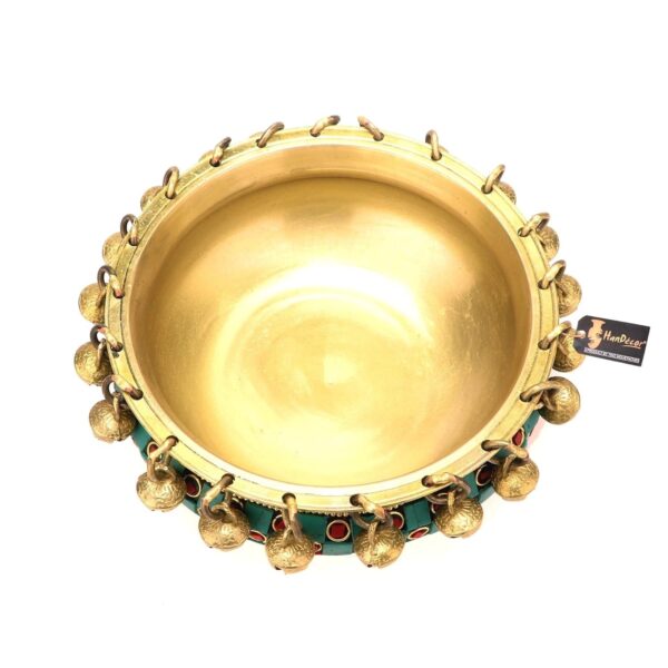 Gemstone Work 6 Inch Brass Urli Ethnic Traditional Bowl With Bells, Gemstone Wor | eBay - Image 4