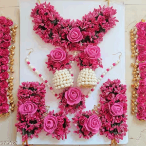 Pink Flower Jewellery Set for Haldi Baby Shower Mehendi Godbharai for Women's | eBay