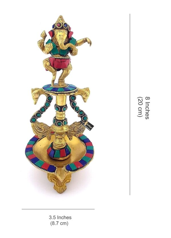 8 Inches Dancing Ganesha Gemstone Work Brass Oil Diya, Brass Lamps for Home , Di | eBay - Image 2