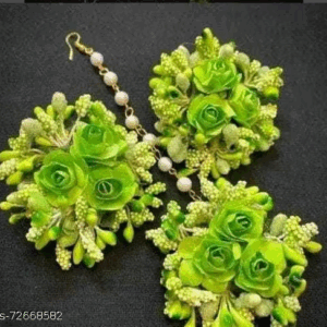 Handmade artificial flower Jewelery Mangtika with earrings Beautiful Jewellery S | eBay