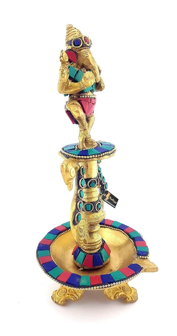 8 Inches Dancing Ganesha Gemstone Work Brass Oil Diya, Brass Lamps for Home , Di | eBay - Image 3