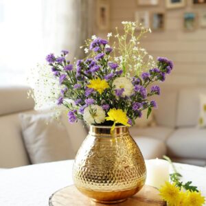Matki Shape Metal Flower Vase for Home Decor, Hammered Metal Flower Pot for Offi | eBay