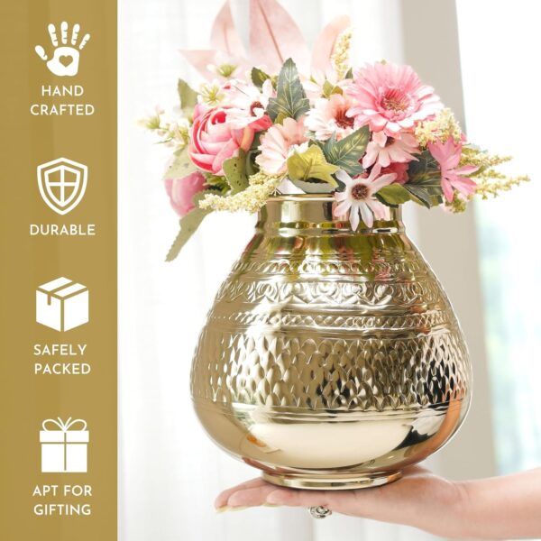 Matki Shape Metal Flower Vase for Home Decor, Hammered Metal Flower Pot for Offi | eBay - Image 2