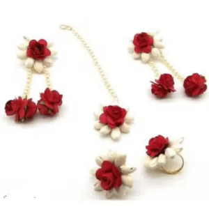 Kali mogra and flower earring mangtika and 2 piece ring set for haldi mehndi and | eBay