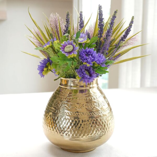 Matki Shape Metal Flower Vase for Home Decor, Hammered Metal Flower Pot for Offi | eBay - Image 3