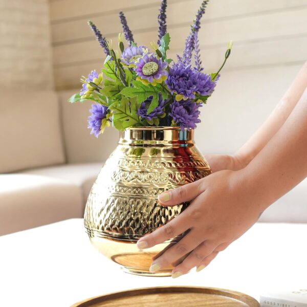 Matki Shape Metal Flower Vase for Home Decor, Hammered Metal Flower Pot for Offi | eBay - Image 4