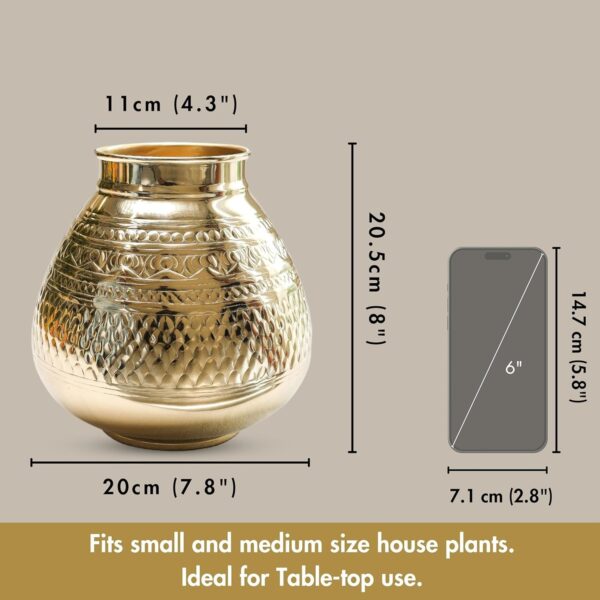 Matki Shape Metal Flower Vase for Home Decor, Hammered Metal Flower Pot for Offi | eBay - Image 5
