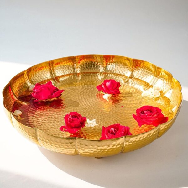 Golden Aluminium Hammered Lotus Design 12 inches Urli Indoor Outdoor Center Tabl | eBay
