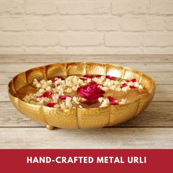 Golden Aluminium Hammered Lotus Design 12 inches Urli Indoor Outdoor Center Tabl | eBay - Image 2