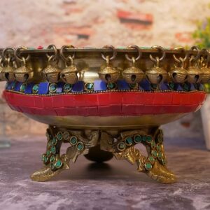 Gemstone Work Brass 8 Inches Urli Bowl on Ethnic Carved Legs for Home Decor, Mat | eBay