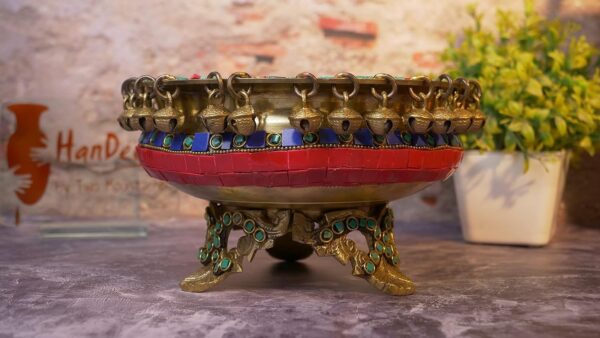 Gemstone Work Brass 8 Inches Urli Bowl on Ethnic Carved Legs for Home Decor, Mat | eBay