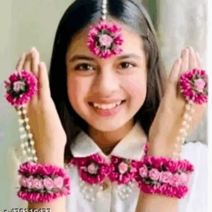 Handmade artificial flower Jewelery Mangtika with earrings Artificial flower jwe | eBay