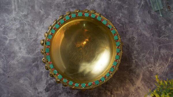 Gemstone Work Brass 8 Inches Urli Bowl on Ethnic Carved Legs for Home Decor, Mat | eBay - Image 4