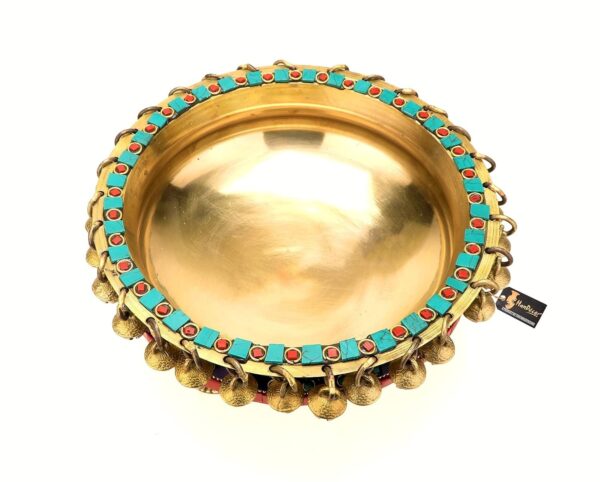 Gemstone Work Brass 8 Inches Urli Bowl on Ethnic Carved Legs for Home Decor, Mat | eBay - Image 5