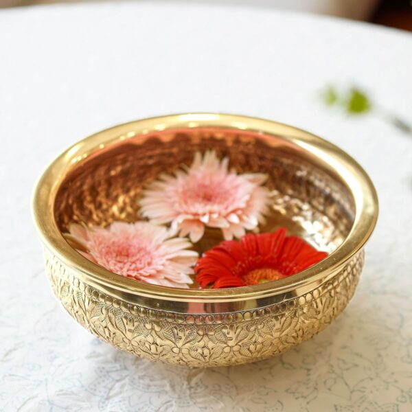 Classic Golden Aluminium Chitai Design 10" inch Urli Indoor Outdoor Center Table | eBay - Image 2