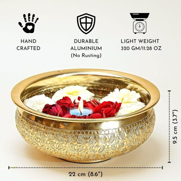 Classic Golden Aluminium Chitai Design 10" inch Urli Indoor Outdoor Center Table | eBay - Image 3