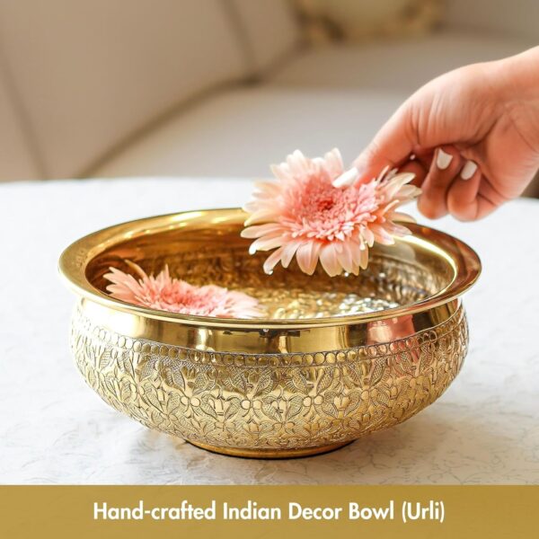 Classic Golden Aluminium Chitai Design 10" inch Urli Indoor Outdoor Center Table | eBay - Image 4