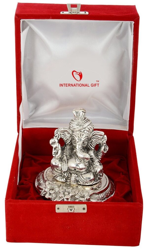 Silver Plated Pagdi Ganesh God Idol Statue Oxidized Finish with Beautiful Velvet | eBay - Image 2