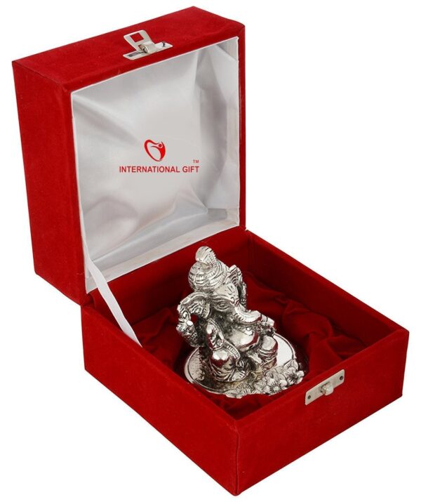 Silver Plated Pagdi Ganesh God Idol Statue Oxidized Finish with Beautiful Velvet | eBay - Image 3